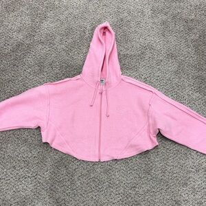 adidas womens Light Pink Zip-Up Hooded Fleece Jacket